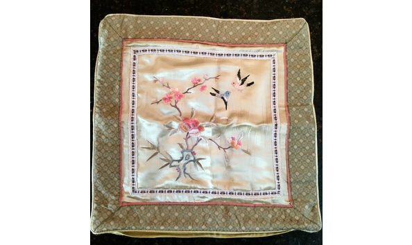 Chinese Silk Pillow Cover Gold Flowers